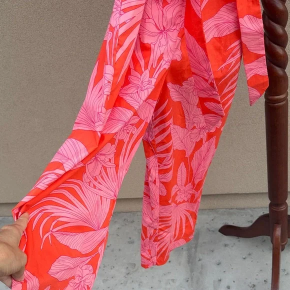 Tori Richard Red and Pink Leaf Print Shirt
